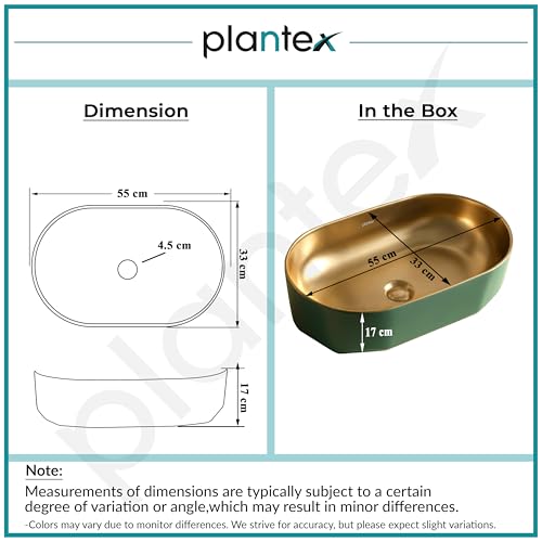 Image of Plantex Designer Wash Basin for Bathroom /Ceramic Table Top Washbasin /Countertop Vessel Sink Basin - (Green Gold, 22 x 13 x 6 Inch)