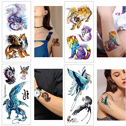 Tafly 10 Sheets Temporary Body Animal Tattoo Waterproof Sticker Wolf Tiger Decal For Women Men Body Tattoo #TOP1