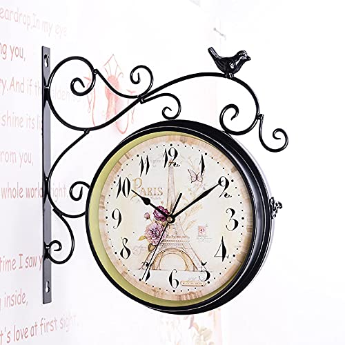 TRFAN Horloge de Gare Horloge Murale Double Face, Horloge de Gare Horloge Murale pour Jardin intérieur, Horloge Murale Vintage en Fer forgé pour la décoration de la Maison C Schwarz Decoration