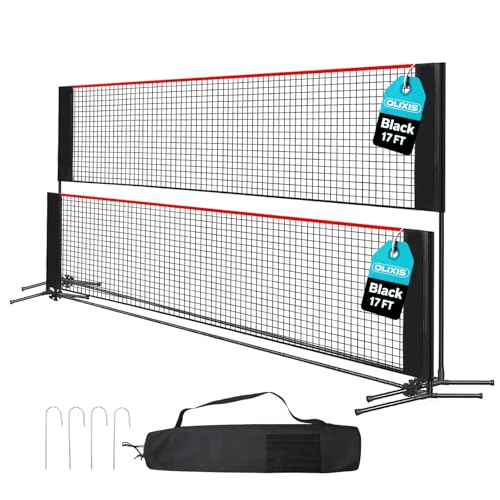 OLIXIS Badminton Net Set 17FT Wide 3-5FT Adjustable Height Multi Sport Net for Pickleball Tennis Volleyball Soccer Tennis Indoor Outdoor with Carry Bag Easy Setup for Backyard