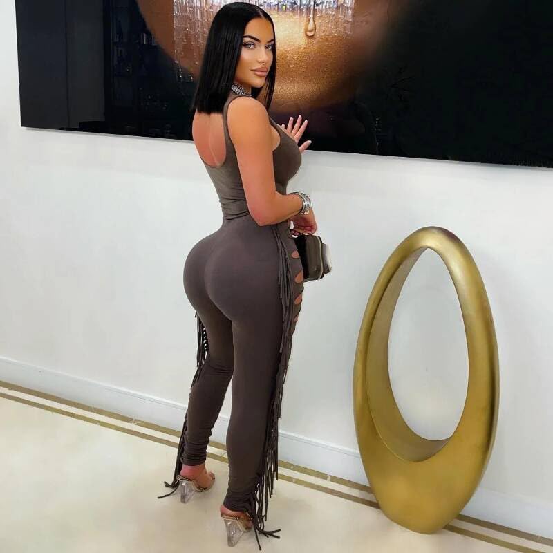 VOIKERDR Two Piece Sets for Women Outfits Sexy Bodysuit Top and Bodycon Hollow Pants Sets for Women Club Coffee Small