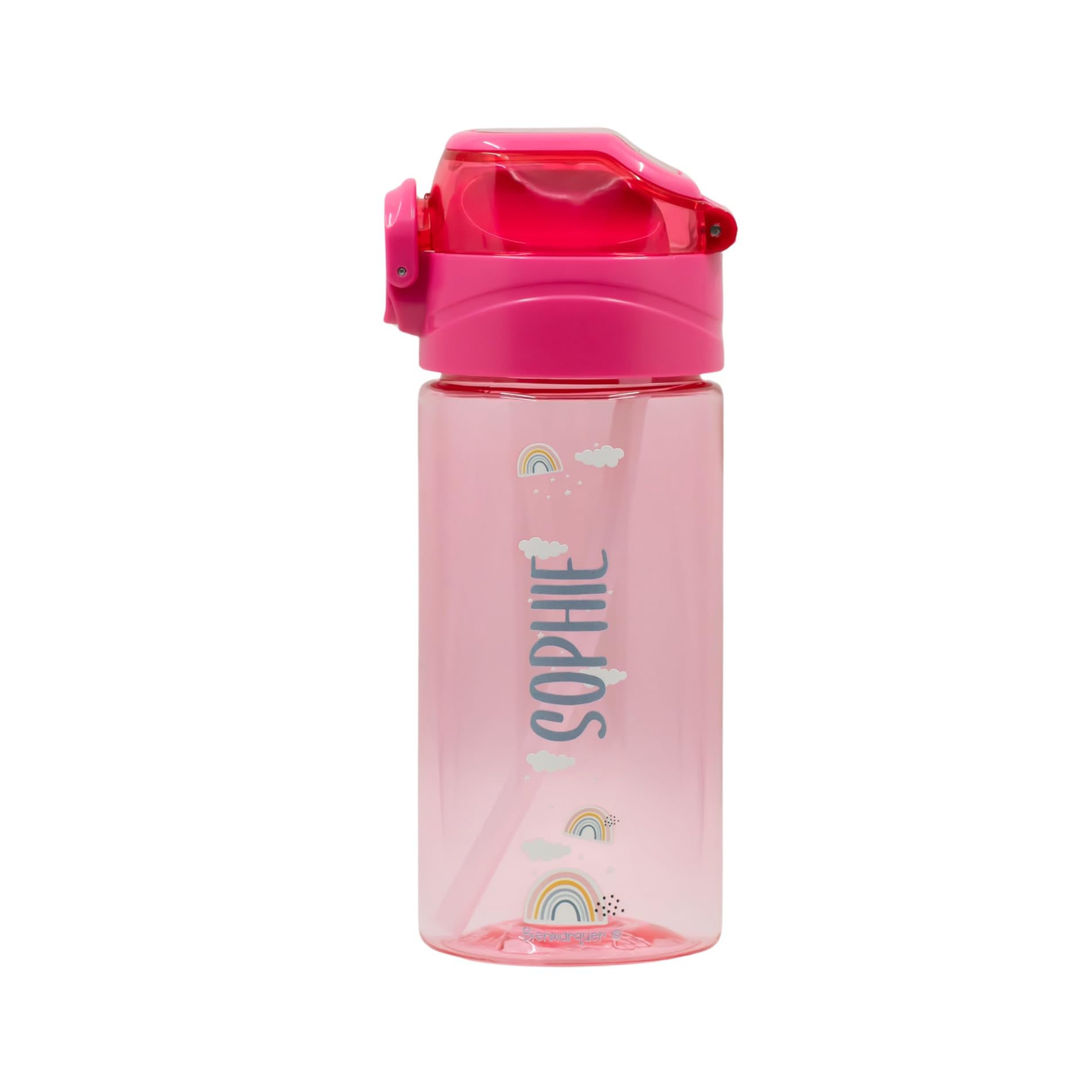 EASY2NAME Personalised Drinking Bottle for children – leak-proof children's drinking bottle with straw – 100% BPA-free – robust bottle for boys and girls – dishwasher safe – 450ml - (Dark Pink)