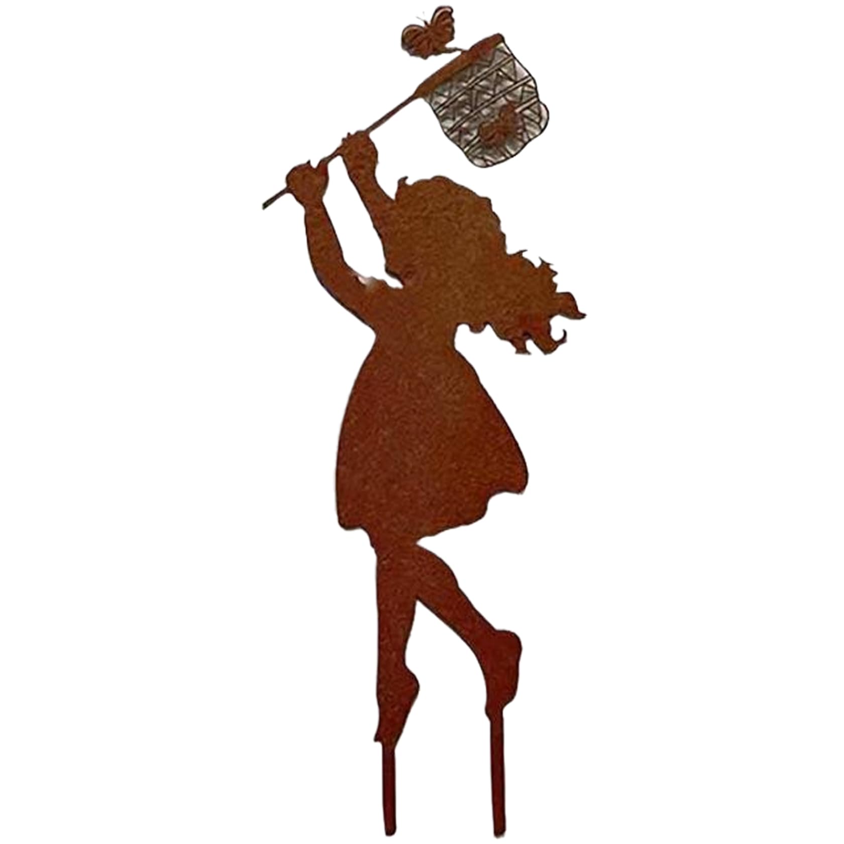 Hintyne metal silhouette stake Metal Fairy Silhouette, Boy Girl Silhouettes Chasing Butterfly Fairy Yard Stakes Vintage Garden Sculpture, Girl