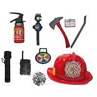 Matissa Children's Firefighter Role Play Costume and accessory Set Kids Boys Girls (10 pieces Accessories, Acessories)