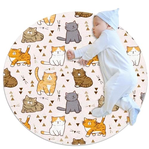 Tapis de salle de bain antidérapant doux motif chat dessin animé diamètre 1m - 2