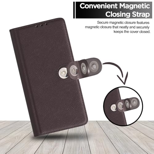 Image of Pikkme Flip Cover Leather Finish | Inside TPU with Card Pockets | Wallet Stand and Shock Proof | Complete Protection Button Flip Case for Realme Narzo 50 4G / Realme 8i 4G (Coffee)