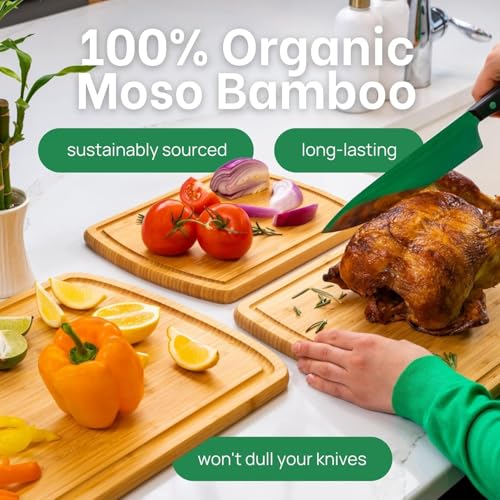 Image of Greener Chef 12-Inch Organic Bamboo Cutting Board - Non-Toxic, Durable, Eco-Friendly Surface for Chopping Meat, Vegetables, Cheese, and More
