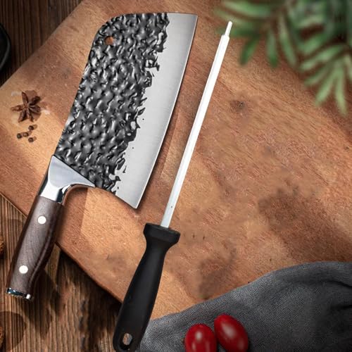 Image of Machado Forging Serbian Chef Knife Set - 12 inch Full Tang High Carbon Clad Steel Butcher Cleaver with Knife Sharpener - Perfect for Vegetables, Fish, Meat - Ideal for Kitchen, Hotel, Restaurant