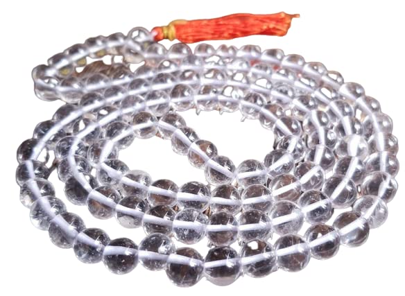 MAA Shakti GEMS Clear Quartz Crystal Mala Natural Transparent Colour Diamond Cut 108 Beads Spahtik Mala Original Certified by Lab क्रिस्टल स्फटिक माला for Men & Women-image-28
