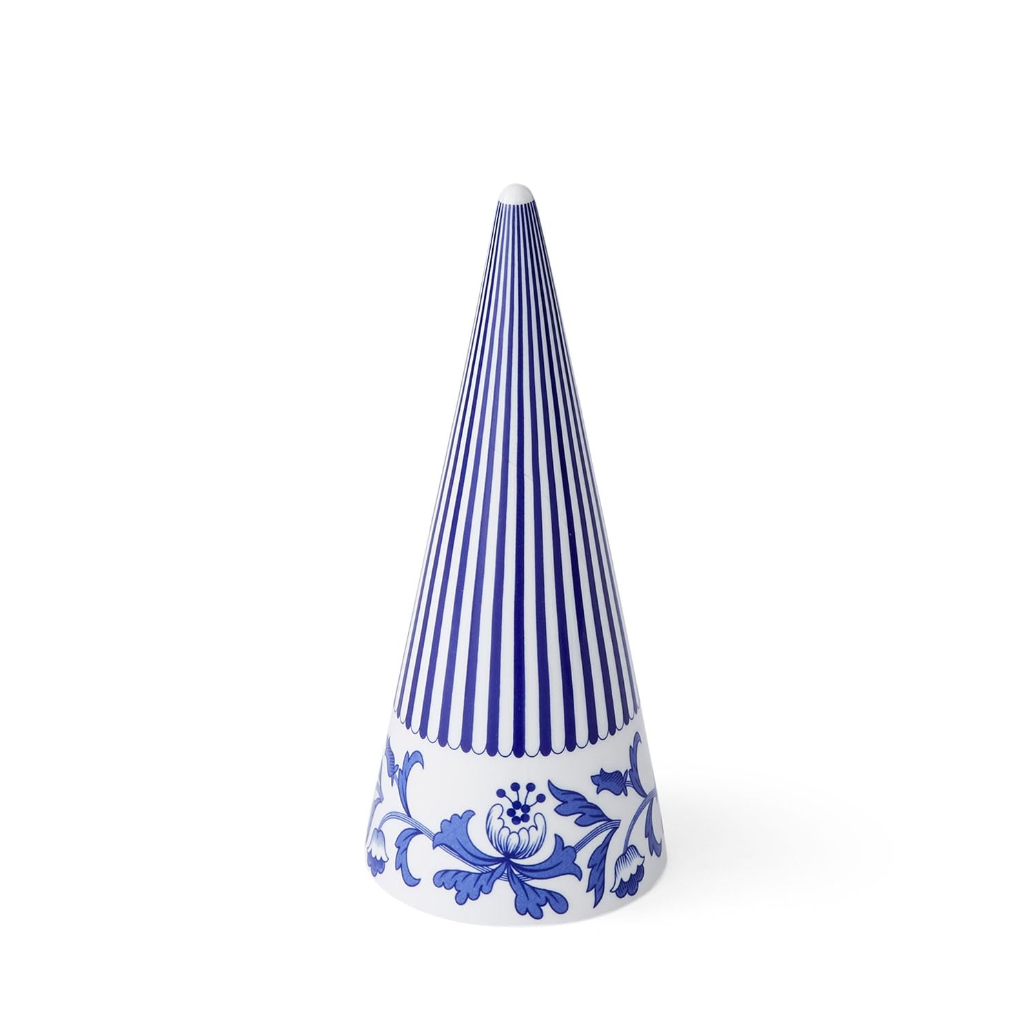 SpodeBlue Italian Cone Shaped Topiary - 8 Inch Decorative Porcelain Figurine, Classic Blue & White Design Motif - Collector Accent for Tabletop, Mantel & Dining Room Display