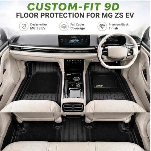 Image of EV MASTER 9D Car Floor Mats for MG ZS EV Hybrid (2026 Onwards) Complete Set | Anti Slip Full Coverage Premium Luxury Car Floor Mats | Washable Waterproof All Weather