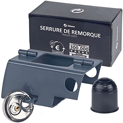 Stilemo Antivol de Remorque en Acier Galvanis&eacute;, Serrure Bo&icirc;te avec Capuchon Protection Voiture Rev&ecirc;tu par Pulv&eacute;risation