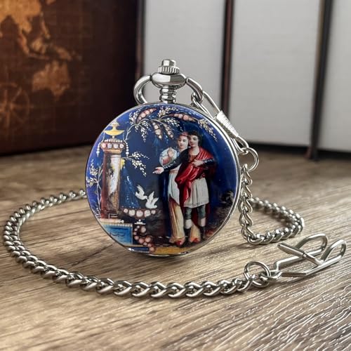 Image of VIGOROSO Vintage Floral Bird Manual Mechanical Pocket Watch for Men & Women - Elegant Wind Up Pocket Watches Skeleton with Chain & Gift Box