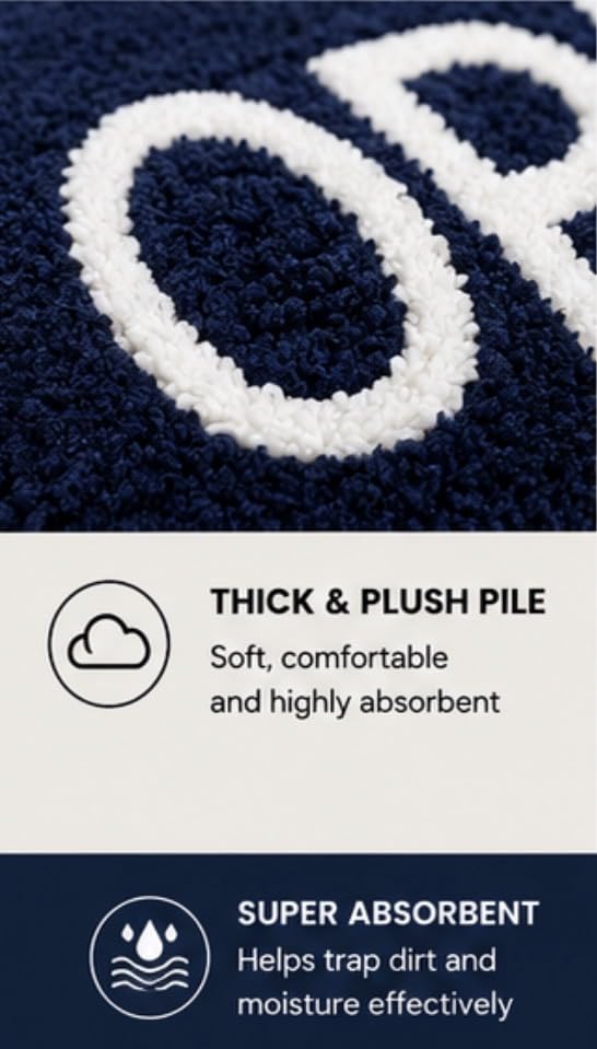 Image of Set of 2 Micro Anti Skid Bath Mat for Home Kitchen, Office, Water Absorbent Machine Washable and Quick Dry Luxury Mats for Bathroom, Kitchen, Entrance. (Blue Open)
