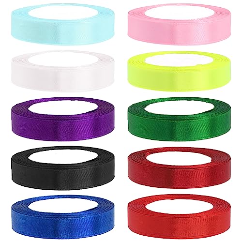 Swpeet 10 Rolls 10 Colors 4/5" x 25 Yards Single Faced Polyester Ribbon Fabric Satin Ribbon Assortment Kit, Gift Wrap Ribbons for Gift Wrapping, Crafts, Party Decoration - Total Length 250 Yards