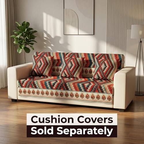 Image of KINGLY Sofa Cover 1 Seater Fully Covered | Stretchable Anti-Slip Slipcover | Washable Furniture Protector | Multicolor | Seat & Back | Set of 2Pc