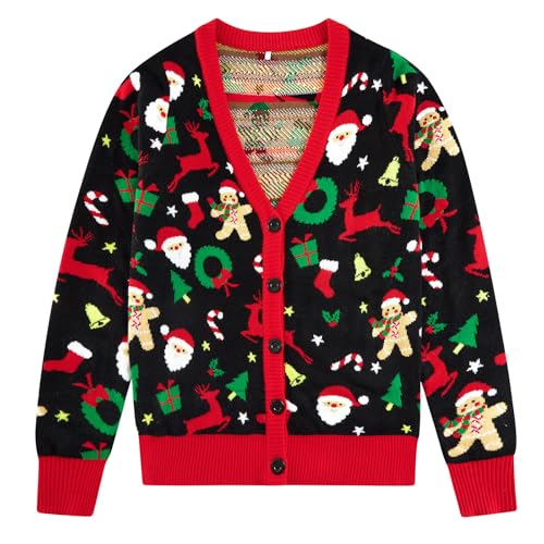 RAISEVERN Weihnachtsjacke Damen Weihnachtsmann Rentier Strickjacken...