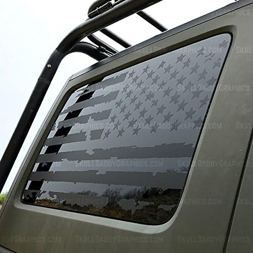 Skull Daddy Graphics PRECUT Hard top Window USA Distressed Flag Decals Stickers to fit Jeep Wrangler 2011-2017 (JKU 4door Both Sides)