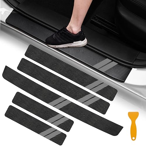 YOSRTER 5PCS Door Sill Guard Decoration Stickers for Dodge Charger Challenger Durango Journey Universal Fit to All Dodge Cars Fiber Leather Door Sill Protector（Gray Trim）