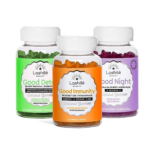 LASHILÉ BEAUTY - Complementos Alimenticios -GOOD NIGHT/GOOD IMMUNITY/GOOD DÉTOX - Cura Bienestar - 3 x 60 Gummies - Made in France - Probióticos, Abedul, Equinácea, Acerola, Melatonina, Zinc