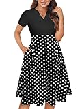 YATHON Dresses for Women 2025 Wedding Guest Fall Dress Retro Office Work Little Black Dress for Women Cocktail Tummy Control(YT228-Black Dots P1,M)