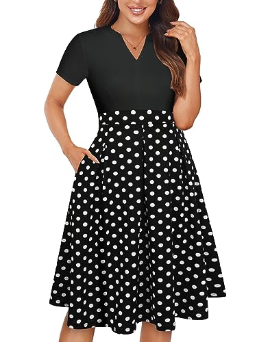 Image of YATHON Womens Elegant Print Notched Neck Slant Pocket Pleated Hem Casual A-Line Dress
