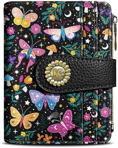 Kelvoris Butterfly Small Rfid Women Wallet Bifold Zipper Coin Poc...