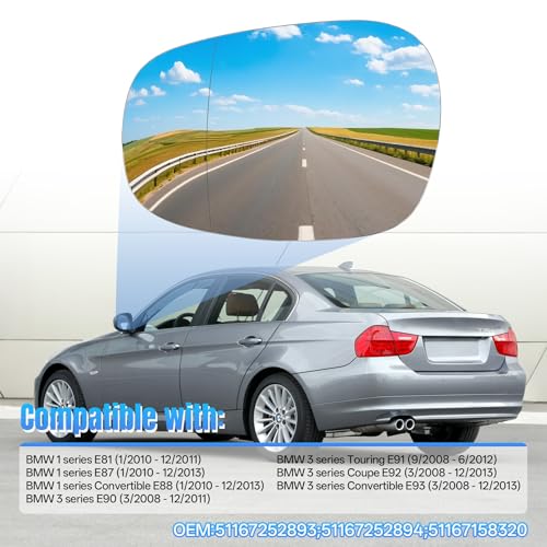 Convitex Wing Mirror Glass Left Side Heated Replacement for BMW 1 Series E81 E88 BMW 3 Series E90 E91 E92 E93 (2009-2012) Car Passenger Near side OEM 51167252893 - Image 5