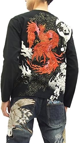 KARAKURI TAMASHII T-Shirt Japanese Phoenix Embroidery Men's Long Sleeve 273393 (Medium)