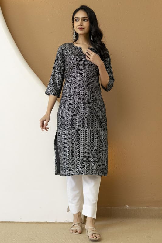 Image of New Rayon Floral Printed Knee Length Straight Casual Kurta for Women | Women Fomal Kurti