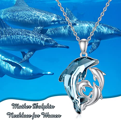 POPKIMI Dolphin Gifts for Women Dolphin Necklace Sterling Silver Crystal Mom and Daughter/Son Necklace2