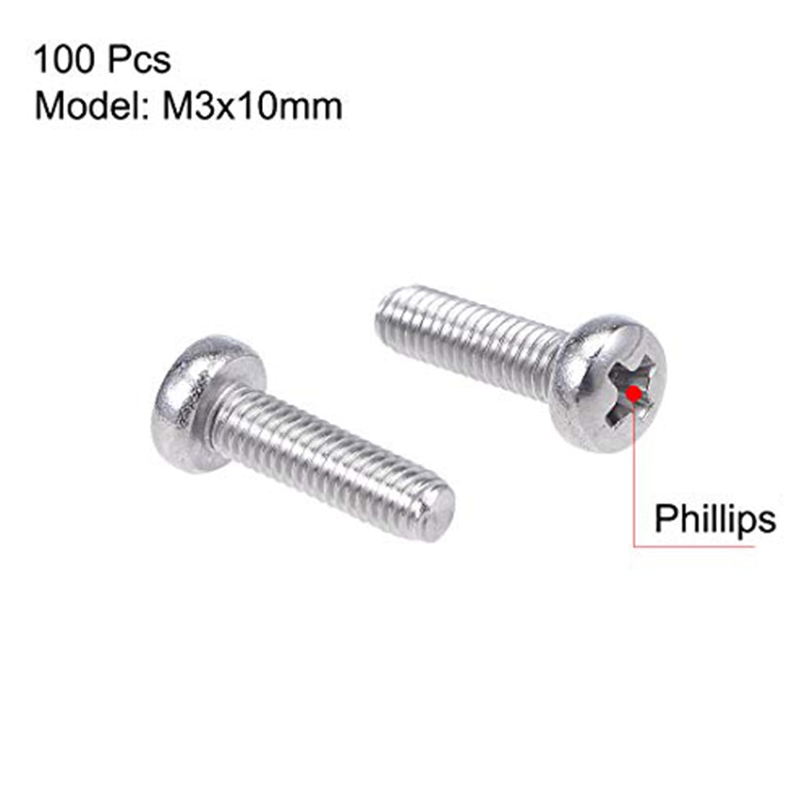 MACHSWON M3x10mm Machine Screws Pan Phillips Cross Head Screw 304 Stainless Steel Round Head Cross Screw Fasteners Bolts 100Pcs - Image 2