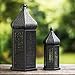 VELA LANTERNS Large Temple Tower Moroccan Lantern Lamp Decorative Candle Holders for Ramadan Decorations, Halloween, Hanging, Outdoor Patio or Porch, Indoor Home Decor, Weddings, Black, Set of 2