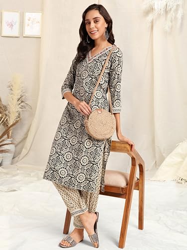 Image of MIRCHI FASHION Women's Straight Fit Pure Cotton Printed Kurta Set with Dupatta and Trouser