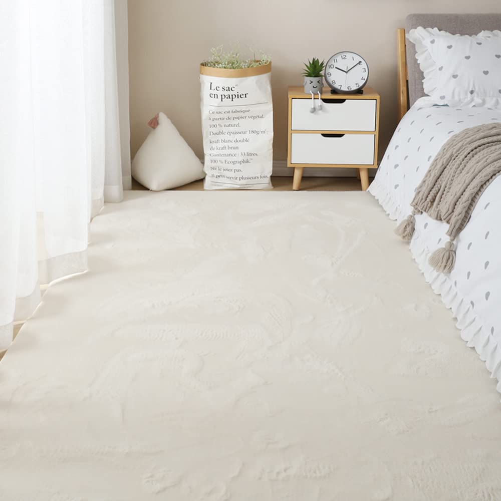 GueTTO Tappeto Finta Pelliccia Coniglio Pelo Corto Bianco Ultra Morbido Peluso Tappeto Pavimento Antiscivolo Fondo Pelle Lavabile per Salone Camera Arredamento Domestico Moderno,Beige,200 x 200 cm