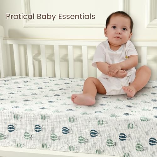 Image of david's kids Muslin Crib Sheets for Boys Girls, 2 Pack 100% Cotton Soft Breathable Fitted Baby Neutral Sheet Set, Standard 52 inchx28 inch Crib and Toddler Mattress, Animals