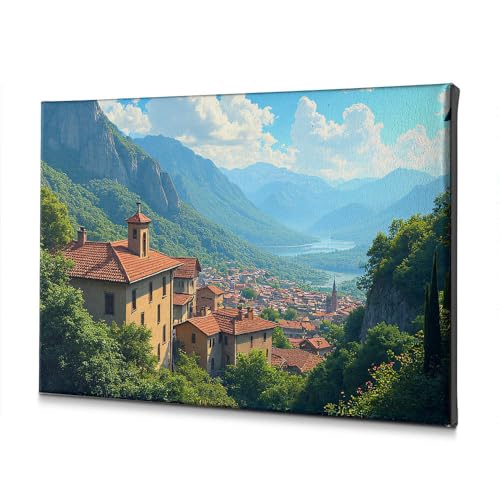 Toile décorative village pittoresque paysage montagne 30x40