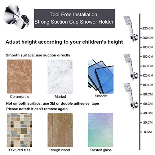 Rain Shower Head with Handheld Spray 5 ft. Shower Hose Combination Set Includes Wall Mount Suction Bracket 3-Way Water Diverter Mount (8 Inch Square, Chrome)
