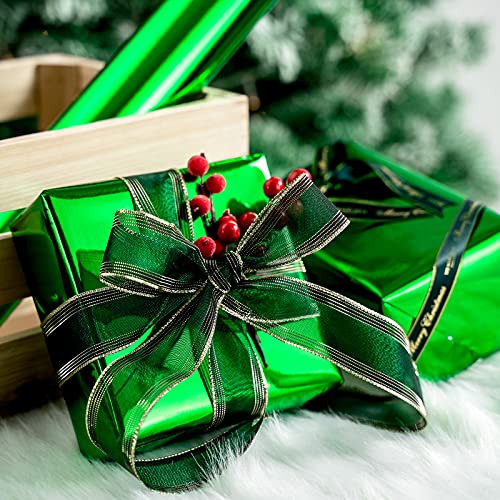 Image of RUSPEPA Green Metallic Wrapping Paper - Solid Color Paper Perfect for Wedding, Birthday, Christmas, Baby Shower - 17 Inches X 32.8 Feet
