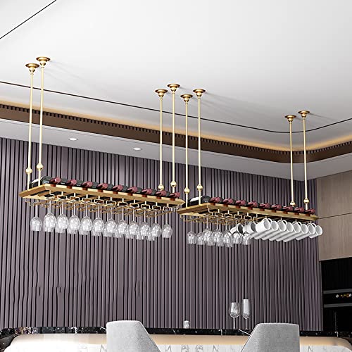 Étagère à bouteilles de vin de plafond en métal industriel 80cm avec porte-verre suspendu