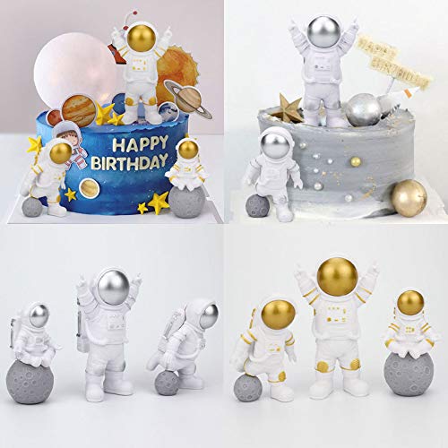3Pcs Astronaut Figurines Cake Topper, Miniature Astronaut Toys Ornament Home Arts And Crafts Desktop Accessories Tabletop Decoration, White #TOP2