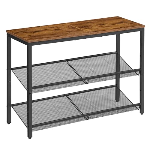 VASAGLE Shoe Rack for Entryway, 3-Tier Shoe Rack Organizer with Storage Shelves and Spacious Top, Freestanding, Adjustable, Industrial, Rustic Brown and Ink Black ULBS043KD01