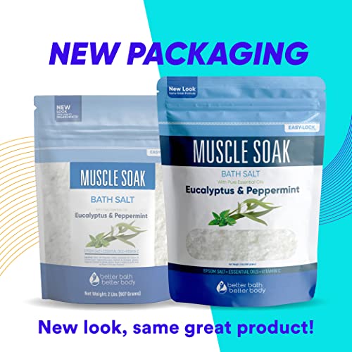 Muscle Soak Bath Salt 32 Ounces Epsom Salt With Natural Peppermint And Eucalyptus Essential Oils Plus Vitamin C In Bpa Free Pouch With Easy Press-Lock Seal #TOP3
