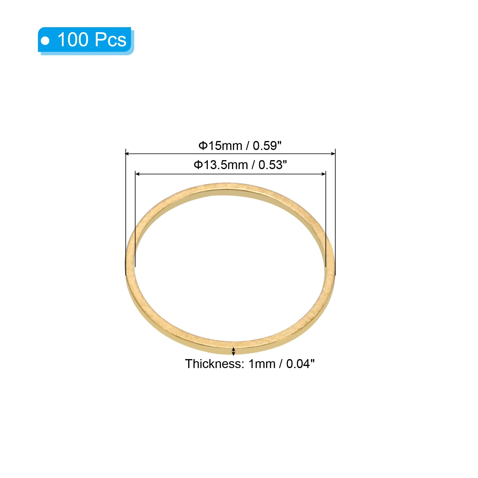 PATIKIL 15mm OD x 13.5mm ID Beading Hoop, 100Pcs Solid Copper Beading Finding Ring - Image 2