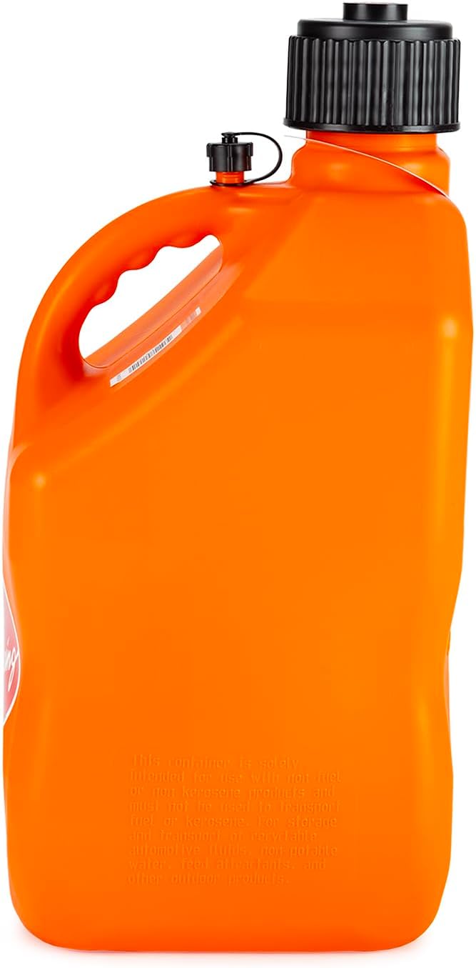 VP Racing 5 Gallon Square motorsport Container Orange with 2 Deluxe Filler Hoses (2 Pack)