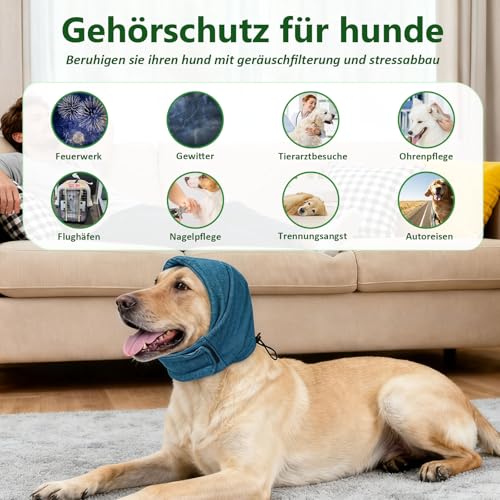 Yootiko Hunde Gehörschutz, Dog Lärmschutz, Haustier Nackenbügel Ohrenschützer, Lärmschutz Hunde Ohrenschützer zur Lärmreduzierung, Gehörschutz, Hund Silvester, Blau, M
