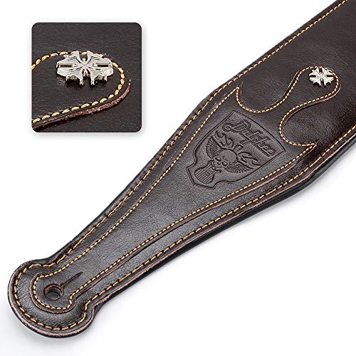 Leather Guitar Strap, 3.15" Genuine Leather Guitar Strap With Suede & Leather Lined For Bass, Electric Guitar And Acoustic Guitar (Brown) #TOP4