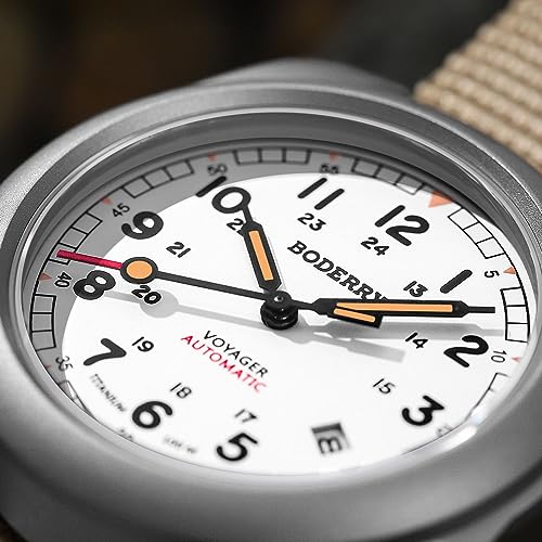 Image of BODERRY Men's Titanium Automatic Military Watch 40mm, Day Date, 100M Waterproof, Japanese Mechanical Movement Voyager