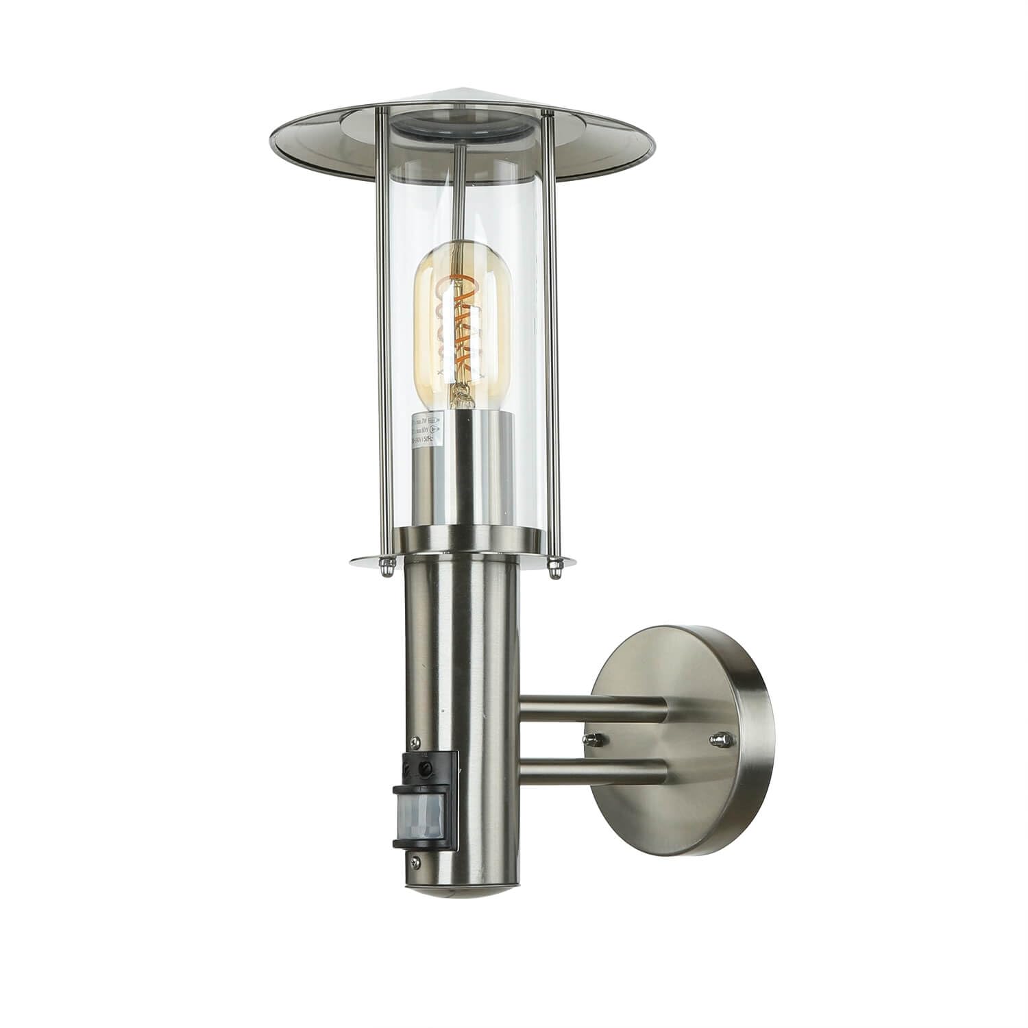 Licht-Erlebnisse Außenleuchte Wand mit Bewegungsmelder IP44 aus Edelstahl & Glas E27 einstellbar maritimes Design Wandlampe Laterne Hof Außenlampe mit Sensor