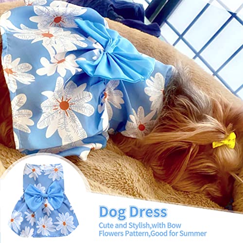 Dafuen Dog Bowknot Dress 2 Pack Hawaiian Daisy Puppy Dresses For Small Medium Dogs Girl Dog Clothes Outfit Apparel Cute Summer Cat Clothing For Chihuahua Yorkie (X-Small, Orange+Blue) #TOP5